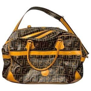 Vintage Fendi Zucca Black and Brown Foldable Travel Bag w/ wheels